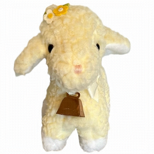 Vintage 80’s Eden Stuffed Plush Lamb Sheep Wooly Ivory Yellow Bell Chime 9”